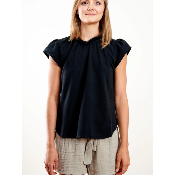 sundays Tops - Sundays Black Ruffle Neck Puff Sleeve Knit Top‎ Blouse - Size 3